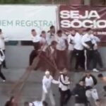 Confronto entre torcidas no estádio do Caxias