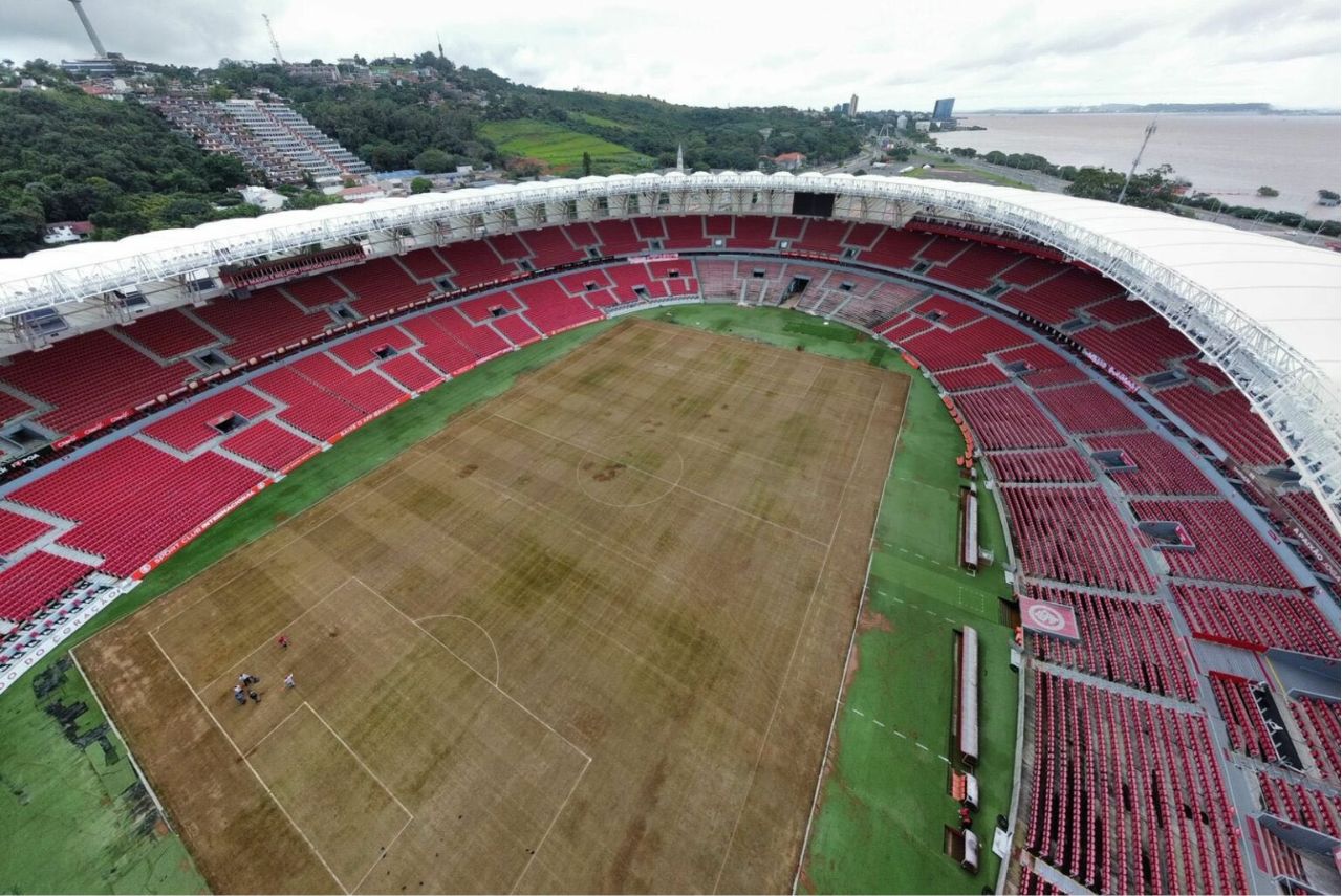 Estádio do Internacional foi atingido por enchentes no RS (Foto: Reprodução)