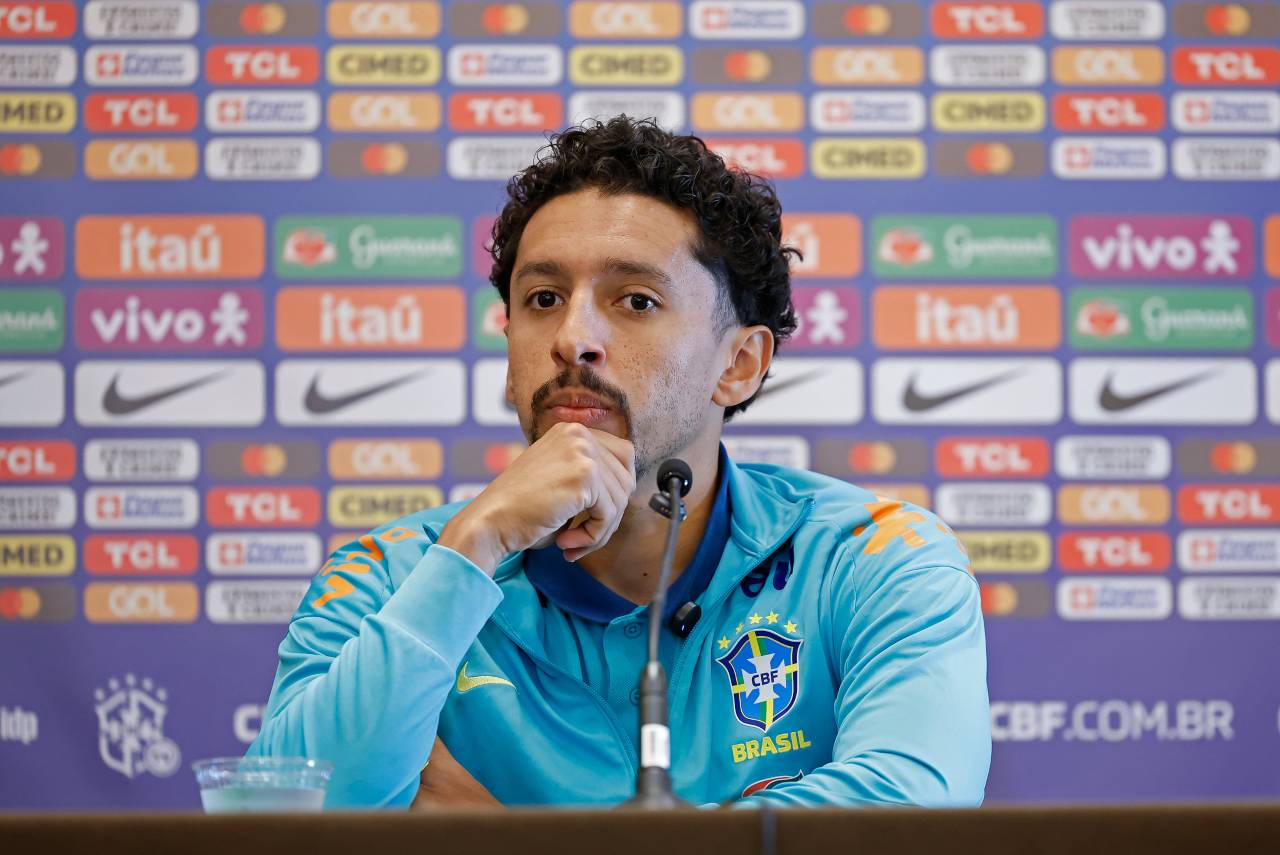 Marquinhos concedeu coletiva de imprensa nesta quarta-feira (19). Foto: Rafael Ribeiro/CBF