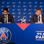 Nasser Al-Khelaïfi, CEO do PSG, e Mbappé (Foto: Franck Fife/AFP)