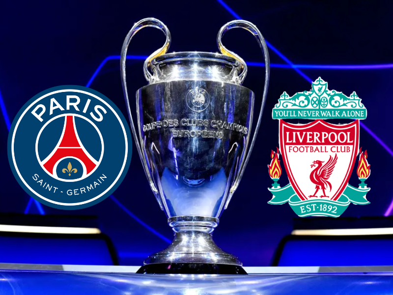 Visão fotorrealista de um jogo vibrante da Champions League à noite.