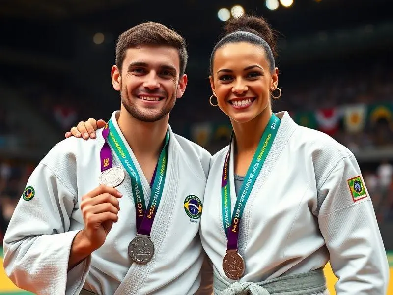 Daniel Cargnin e Rafaela Silva com medalhas de prata no Grand Slam de Baku.