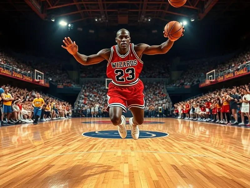 Michael Jordan arremessando a bola durante um jogo contra o Chicago Bulls.