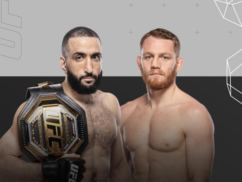 Pôster promocional do UFC 315 com Belal Muhammad e Jack Della Maddalena em destaque.