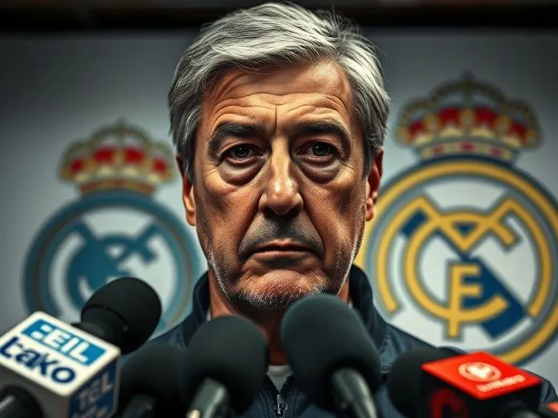 Carlo Ancelotti em coletiva, expressando revolta contra a LaLiga.