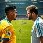 Neymar e Messi frente a frente no clássico Brasil x Argentina no Maracanã.