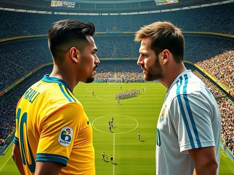 Neymar e Messi frente a frente no clássico Brasil x Argentina no Maracanã.