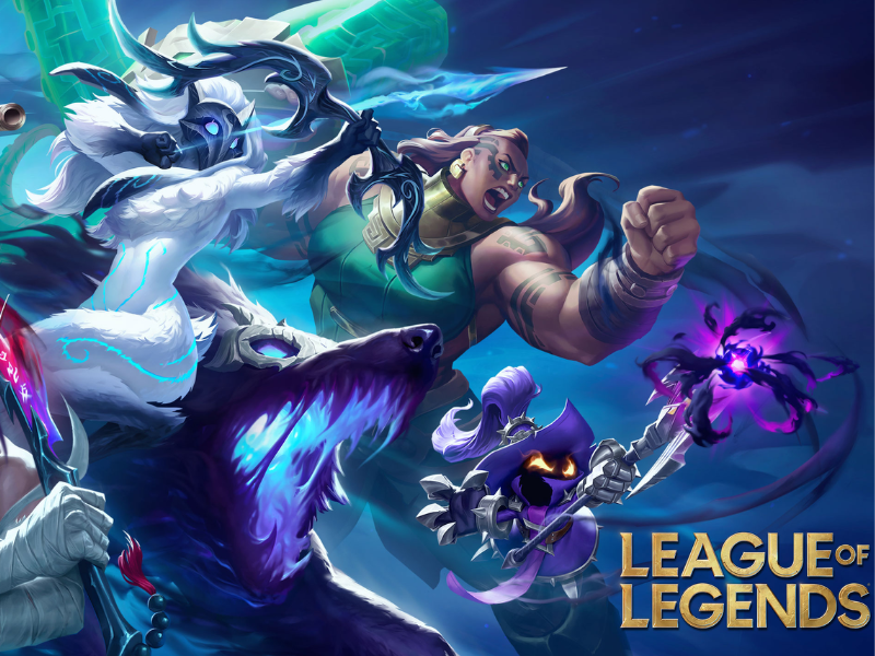 Monitor exibindo detalhes ultrarrealistas do patch 14.12 de League of Legends.