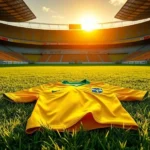 Camisa da Seleção Brasileira no centro de um estádio.