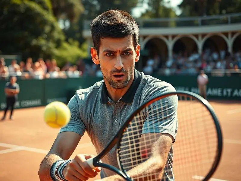 Fotografia de Novak Djokovic jogando tênis na final do Miami Open.