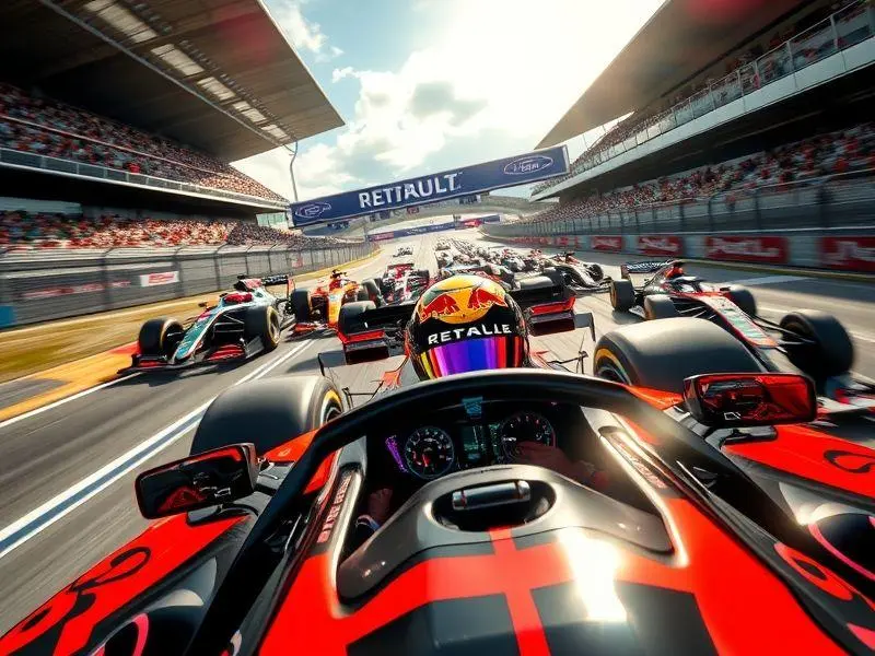 Max Verstappen pilotando seu carro da Red Bull em uma corrida de Fórmula 1.