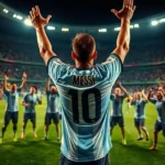 Lionel Messi comemora com a seleção argentina no Maracanã após vitória contra o Brasil.