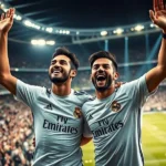 Jude Bellingham e Rodrygo comemorando gol da vitória do Real Madrid contra o Villarreal.