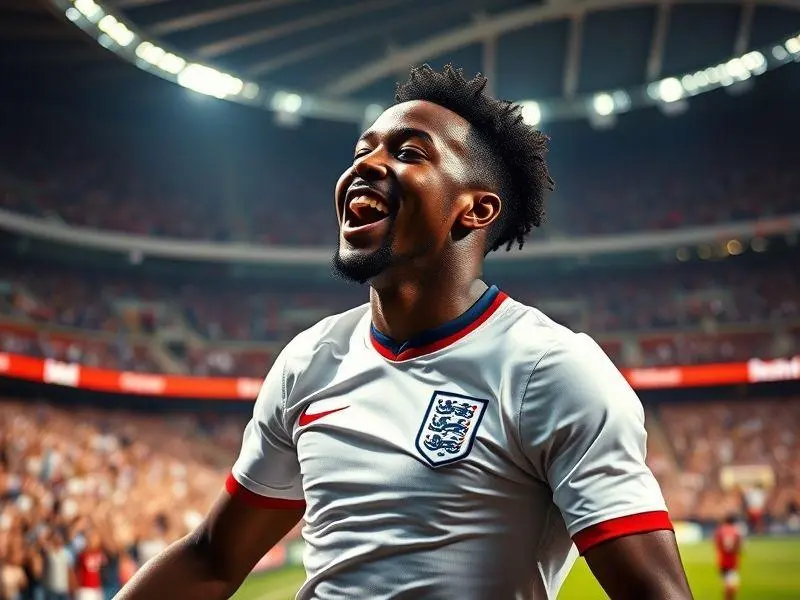 Bukayo Saka comemora gol da vitória contra a Letônia.