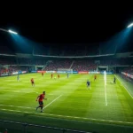 Imagem ultrarrealista do jogo de futebol entre Tchequia e Ilhas Faroe.