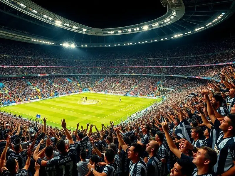Multidão de torcedores do Corinthians comemorando a vitória no clássico em um estádio lotado.