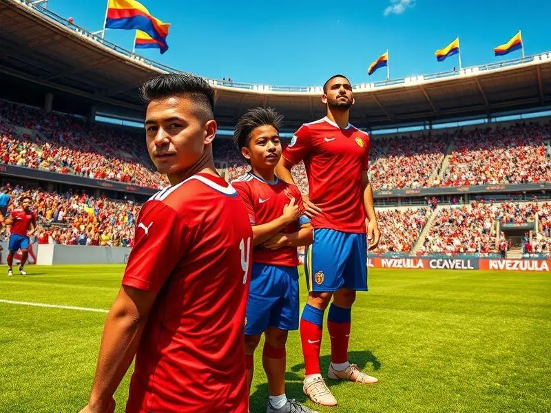 Rómulo Otero, Yeferson Soteldo e Nahuel Ferraresi, jogadores da seleção venezuelana, posam juntos.