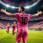 Lionel Messi comemorando gol com camisa do Inter Miami.