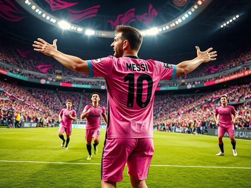 Lionel Messi comemorando gol com camisa do Inter Miami.