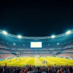 Estádio lotado com manchete sobre negociação da Inter de Milão.