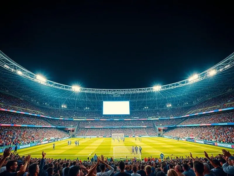 Estádio lotado com manchete sobre negociação da Inter de Milão.