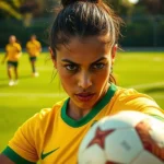 Tarciane treinando com a seleção brasileira feminina de futebol.