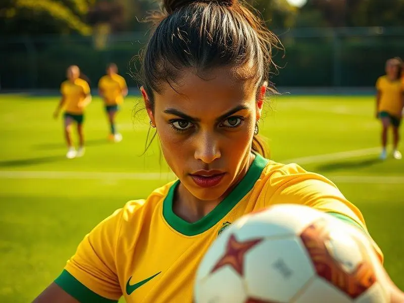Tarciane treinando com a seleção brasileira feminina de futebol.