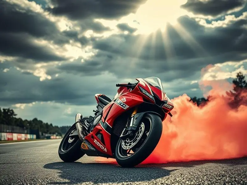 Cena dramática em Assen: Uma motocicleta Honda pega fogo na pista de corrida enquanto um fiscal de pista aponta. Fumaça densa sobe do veículo em chamas. Ao fundo, um piloto, após uma queda, se levanta do asfalto. A imagem retrata o caos e o perigo do motociclismo de alta velocidade.