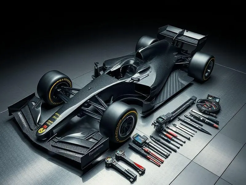 Assoalho de fibra de carbono de um carro de Fórmula 1 da Ferrari, em um ambiente de desenvolvimento.