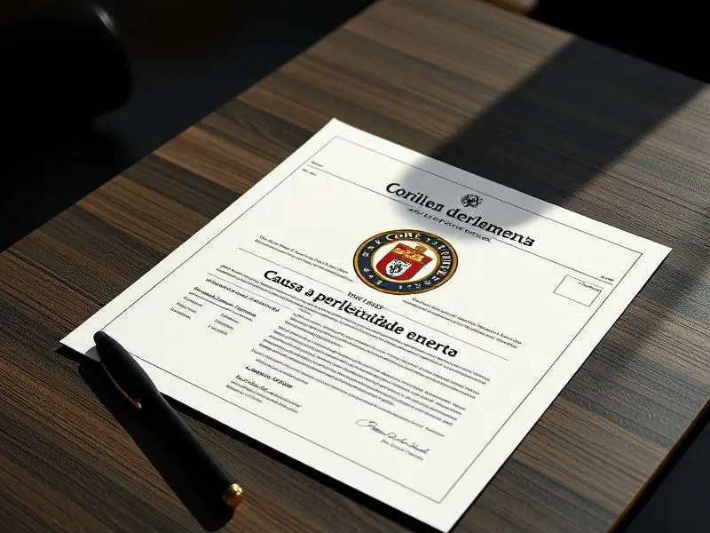 Ofício timbrado do Corinthians aberto sobre uma mesa de madeira escura e polida, com a frase 'Causa perplexidade' visível no texto, uma caneta preta ao lado. Ambiente de escritório.