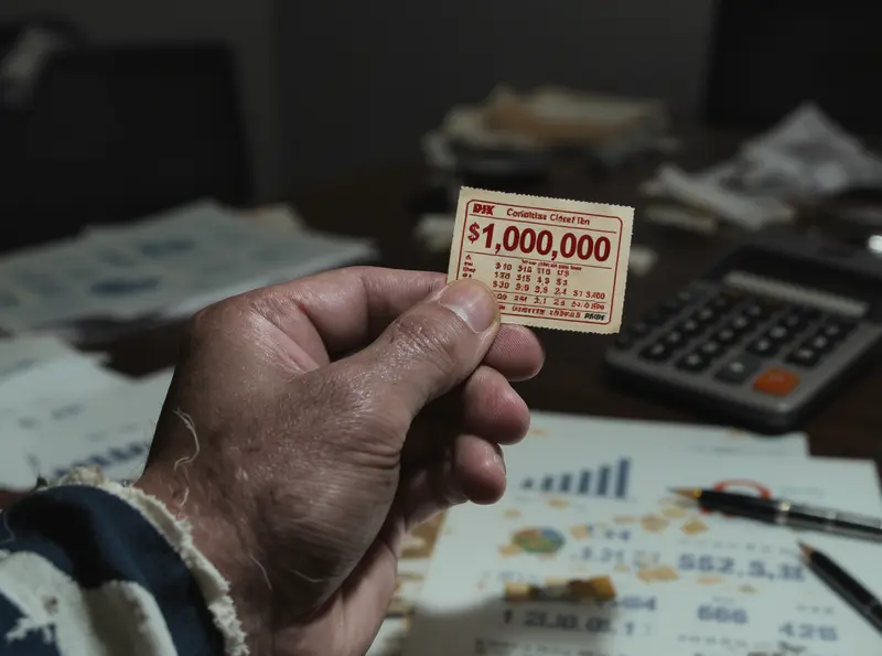 Mão de torcedor do Corinthians segurando bilhete de loteria, com gráficos financeiros ao fundo.